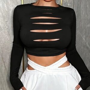 Black Cut-Out Long Sleeve Crop Top